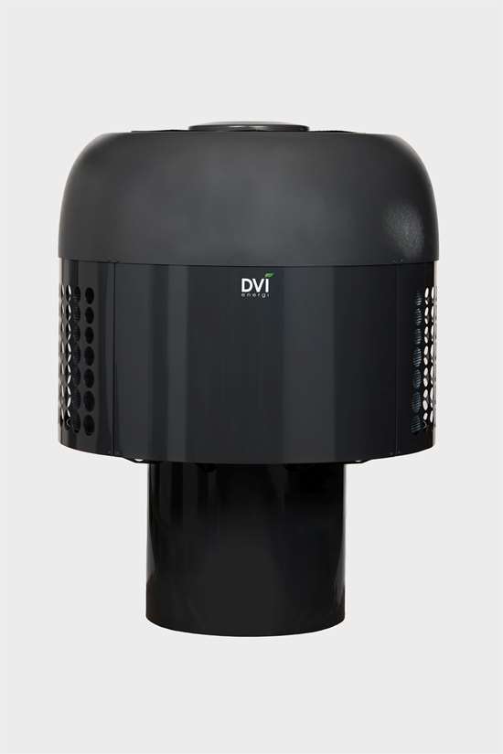 DVI varmepumpe, sort enhed med DVI-logo